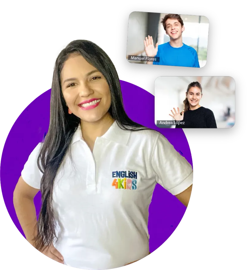 Nuestra coach Andrea enseñando inglés en una clase en vivo